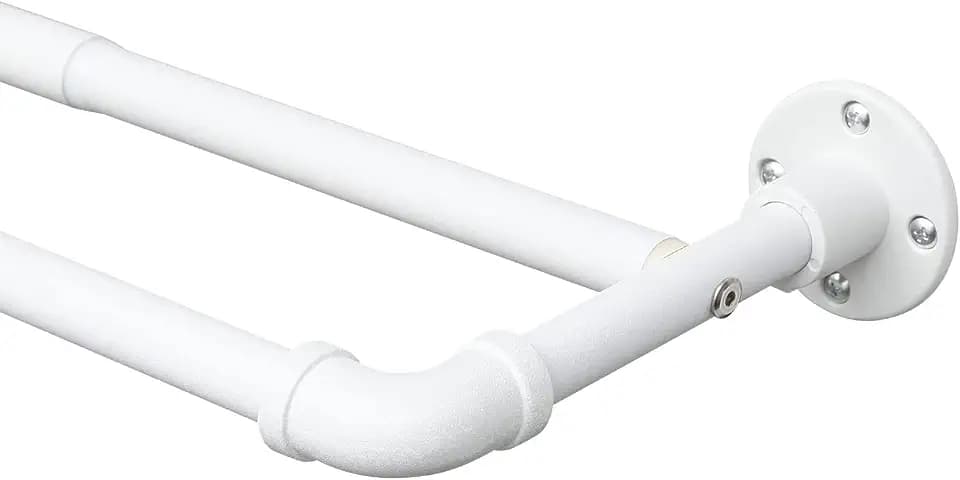 2-läufige Industrielle Gardinenstange, Vorhangstange Weiß Ausziehbar 74-236 cm, Gardienenstangenset Metall Wandmontage, Stilvolle Doppelstange im Industriedesign für Licht- & Dunkelschicht