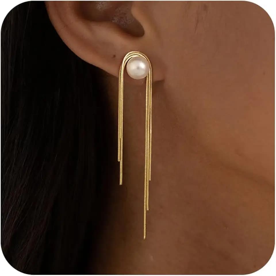 Robaice 14K Gold Plated Dangle Earrings for Women, Long Drop Earrings