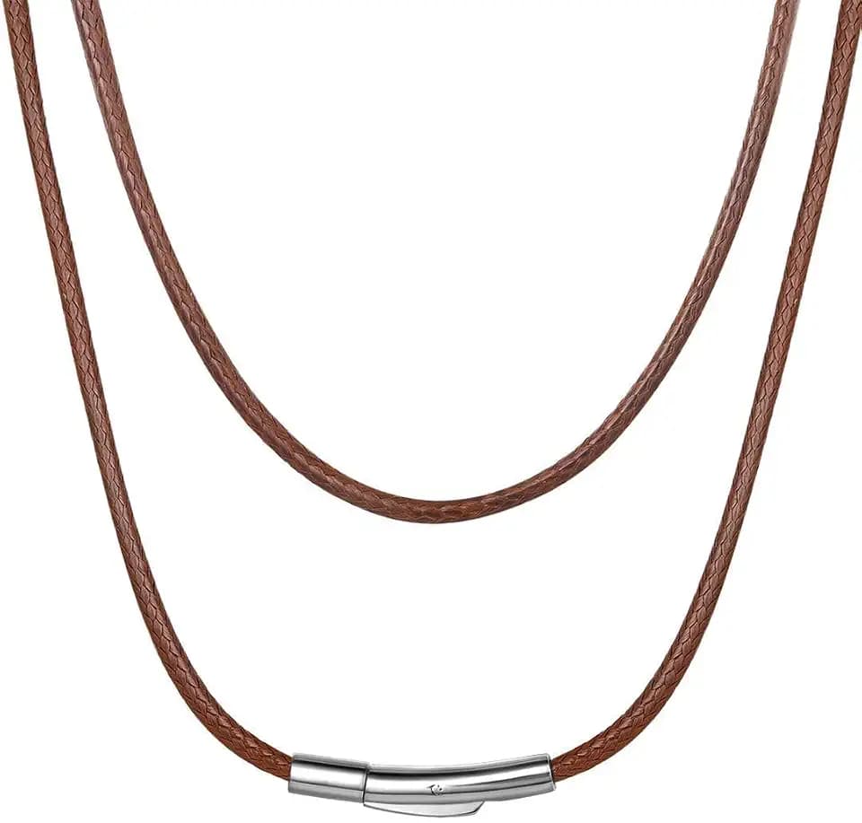 ChainsHouse Braided Leather Necklace Cord for Pendants with Clasp
