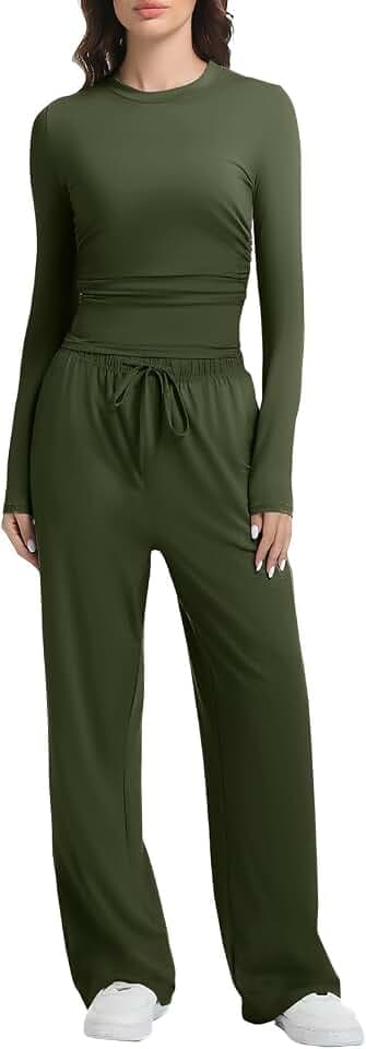2 Piece Lounge Sets for Women Fall Outfits Long Sleeve Wide Leg Tracksuits Womens Two Pcs Casual Matching Loungewear