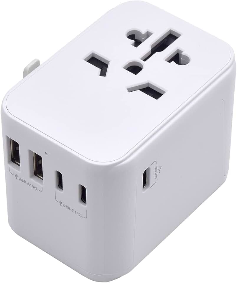 Ewent Reiseadapter Weltweit, Universal Reiseadapter, Universal Steckdosenadapter mit 2 USB und 3 Type-C Ports, Reisestecker für Deutschland,England,USA,Australien und über 224 Länder, Kinderschutz