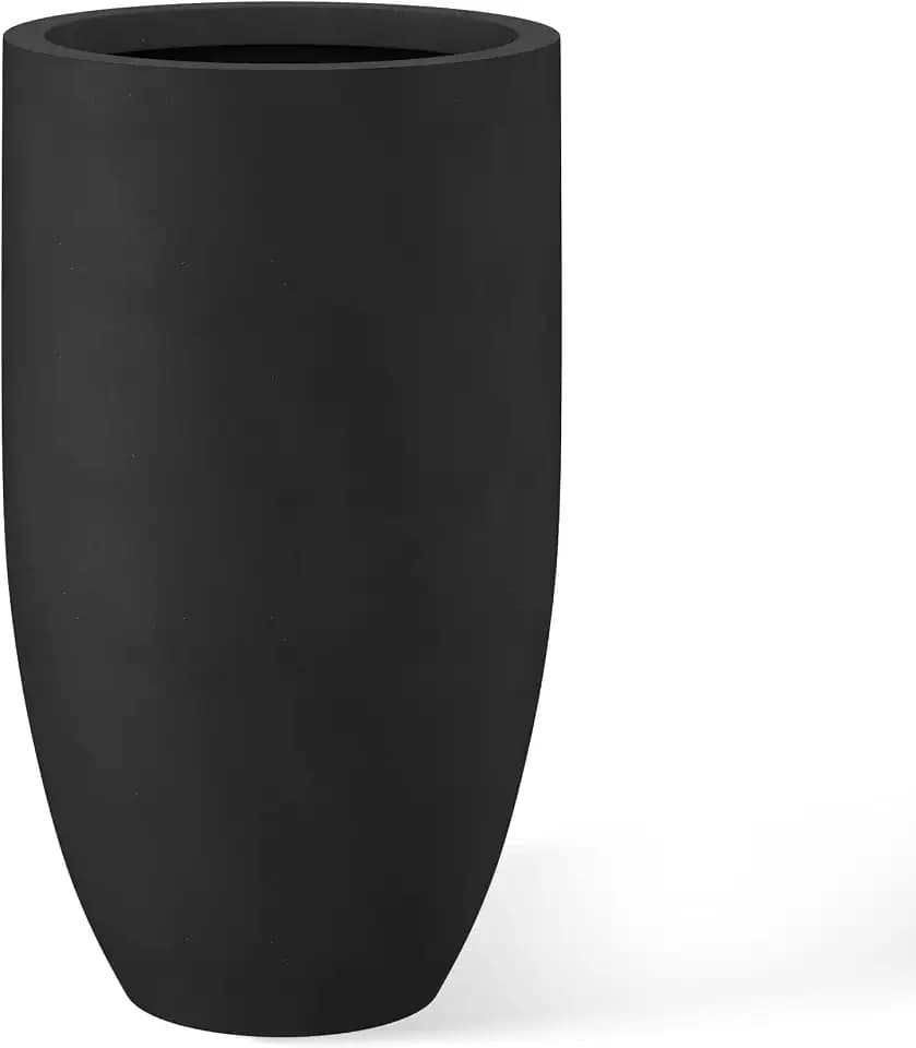 Kante Large Round Tapered Black Concrete Planter 24" Tall, Outdoor