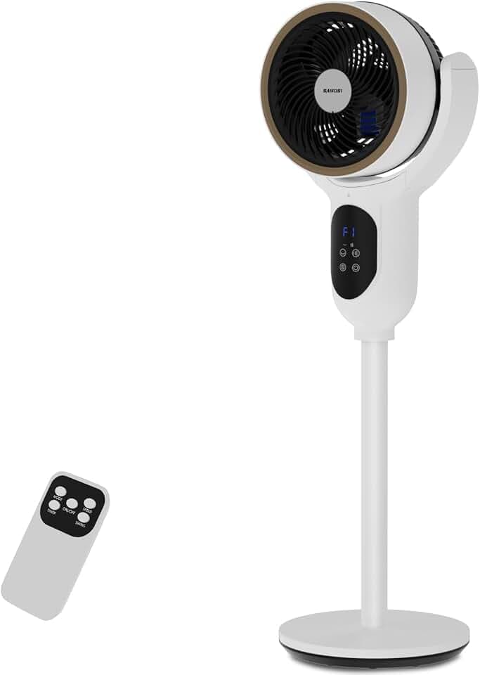 Fan for Bedroom,Auto 90° Oscillating Standing Tower Fan,100ft Electric Cooling Pedestal Fans for Home and Office(White)