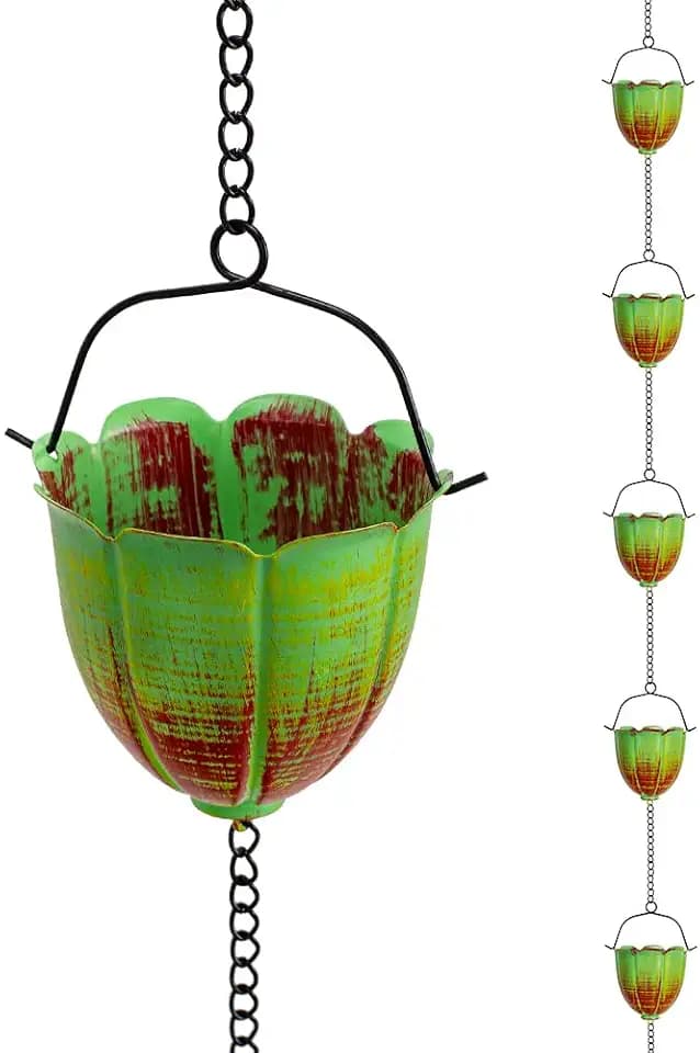 Rain Chains for Outside, 10FT Rain Water Chain with 12 Lily Cups