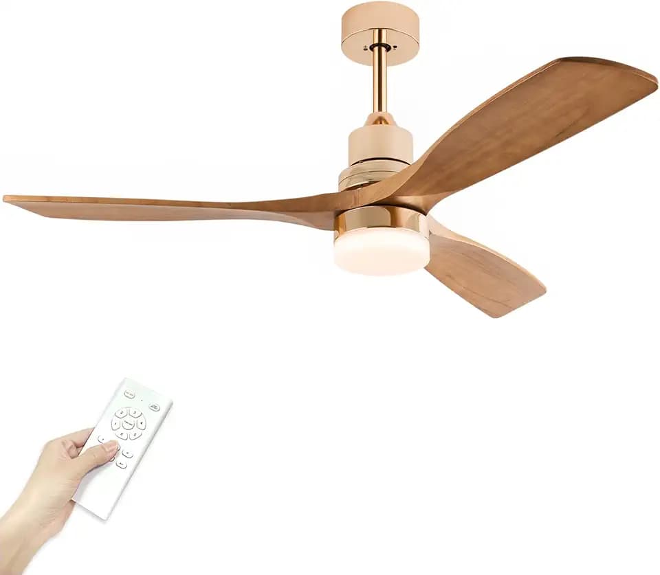 48 Inch Modern Ceiling Fan with Light and Remote,Solid Wood Blade