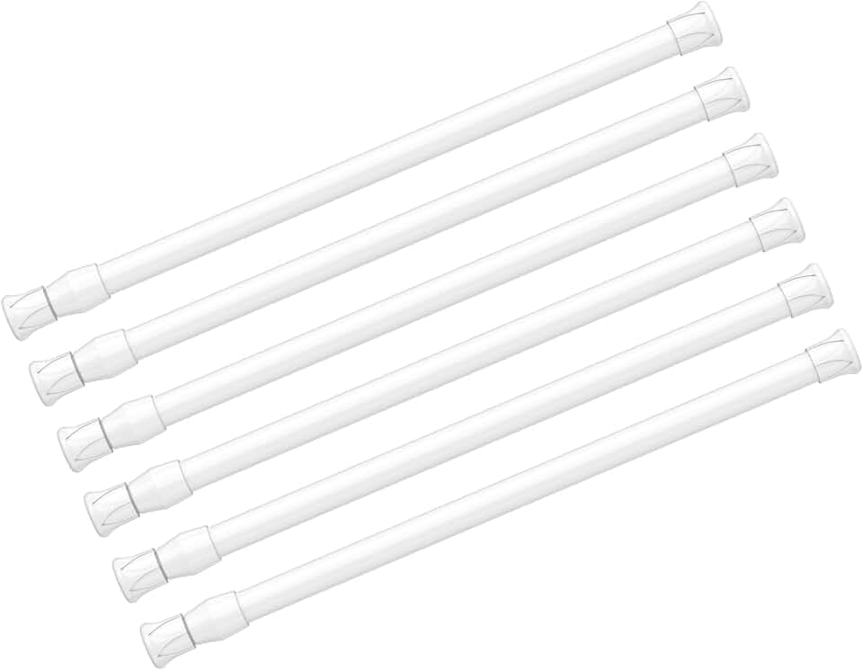 AIZESI 6PCS Tension Curtain Rod 16 to 28 Inch White No Drilling Adjustable Spring Curtain Rods for Window, Doorway, Closet, Kitchen, Cupboard, Wardrobe,Bookshelf DIY Projects