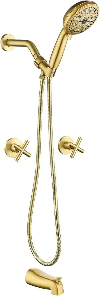 2 Handles Tub Shower Faucet Set with 10 Spray Handheld Shower Brushed Gold Shower System with Tub Spout Single Handle 4.7 Inch Shower Handheld Shower Fixtures Tub and Shower Trim Kit
