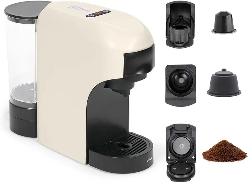 Livoo - 4-in-1-Kaffeemaschine mit mehreren Kapseln DOD217C – 1400 W, 20 bar, 7 Lautstärkestufen, Nespresso®*, Dolce Gusto®*, Kaffeepads Typ Senseo** und gemahlener Kaffee