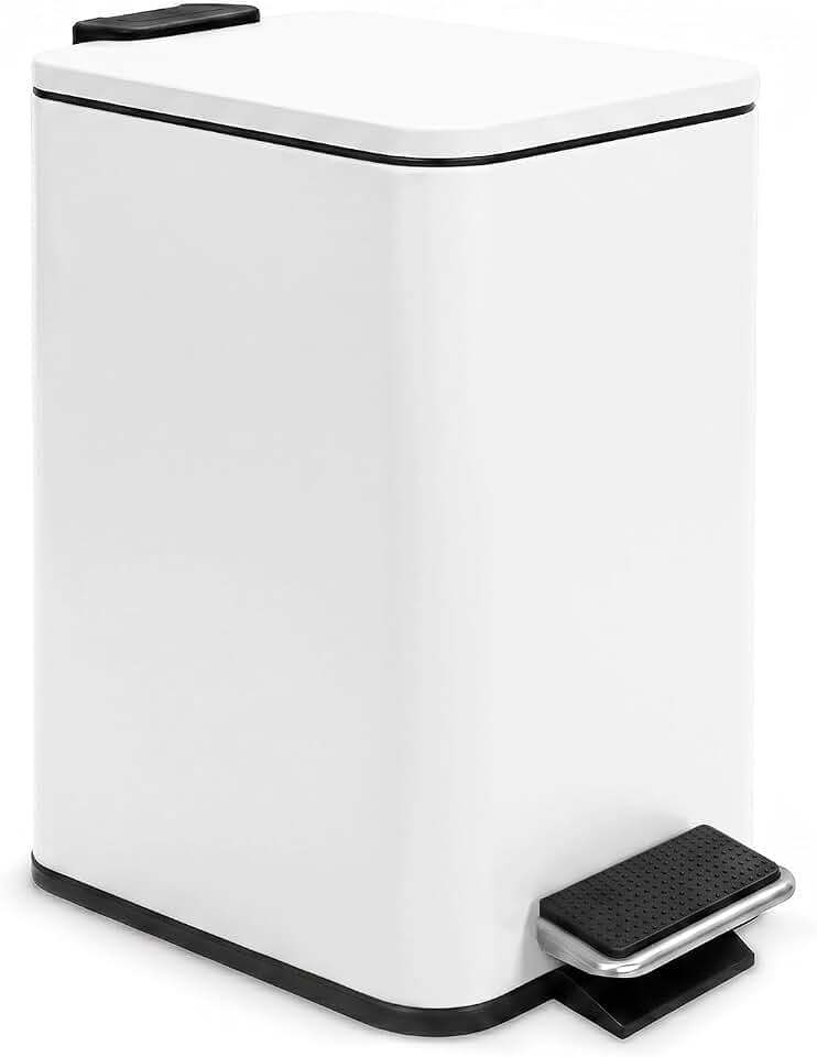 Garvee 5L/1.3 G Bathroom Trash Can with Lid, Soft Close Foot Pedal, White