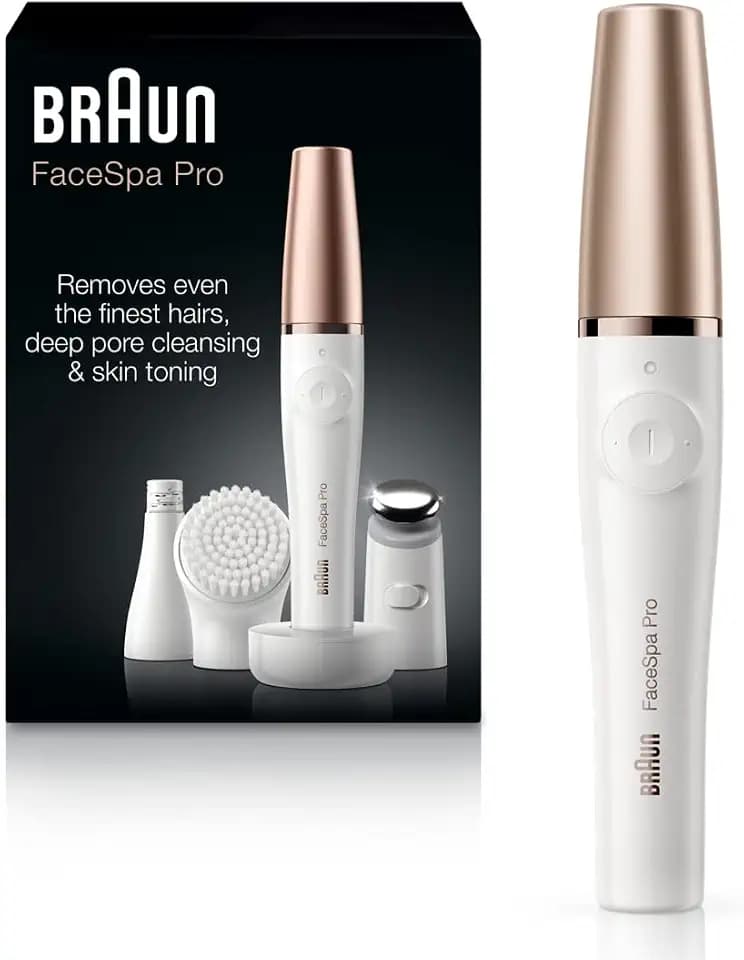 Braun Face Epilator Facespa Pro 911, Facial Hair Removal for Women, Hair Removal Device, 3-in-1 Epilating, Cleansing Brush and Skin Toning with 3 Extras
