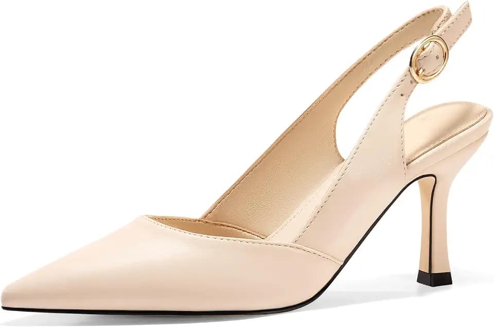 Rilista Women's Slingback Kitten Heels Closed Pointed Toe Backless Wedding Party Dress Pumps Shoes