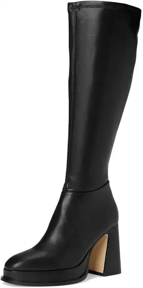 Women’s Knee High Platform Gogo Boots, Chunky Block Heel Square Toe with Side Zipper, Party Performance Boots with Thick Sole for Night Out, Concert, Dance, Vacation