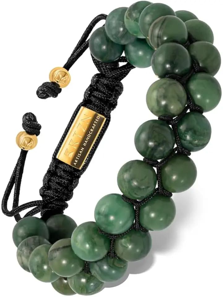 Jade Bracelet for Men – Premium Artisan Handcrafted Authentic Dark Green Jade Bracelet – 8MM Beaded Stone Mens Jade Bracelets