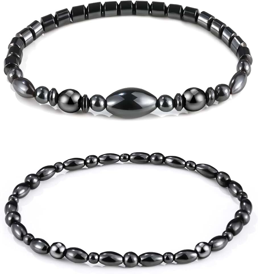 Emibele Magnetisches Fußkettchen, Hämatit Perlen Magnettherapie Fußkette mit Elastischem Seil für Damen, Anti-Schwellung & Gewichtsverlust & Angstabbau Schmuck für Frauen