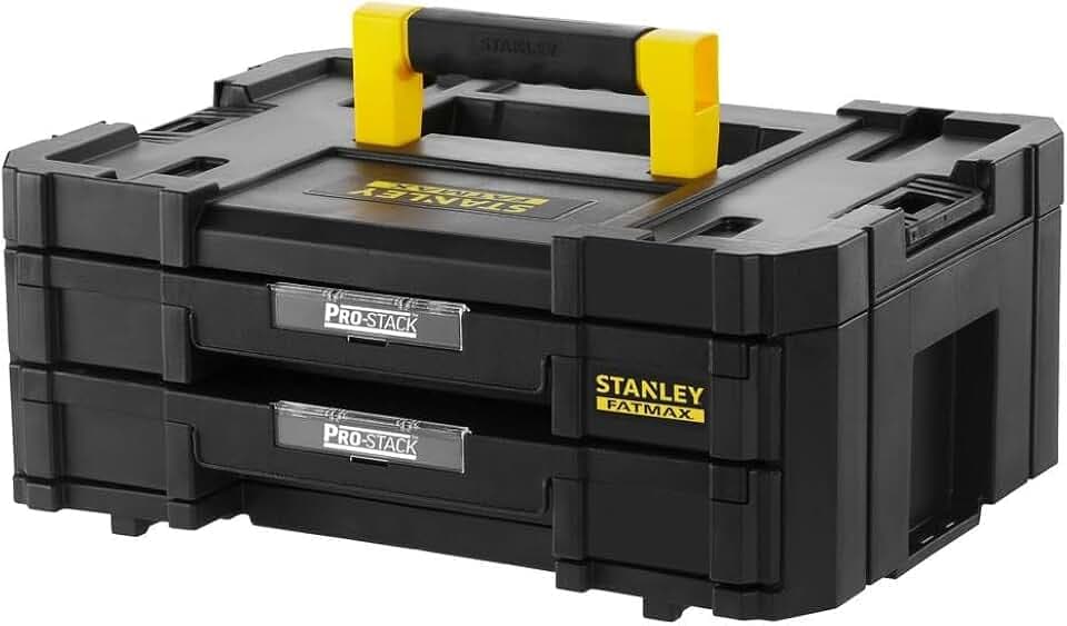 STANLEY FatMax Werkzeugbox/Werkzeugkoffer leer Werkzeugkasten - TSTAK VI, 8L Fassungsvermögen, mit 2 Schubladen und Organizern für Kleinteile mit herausnehmbaren Innenteilern - FMST1-71969