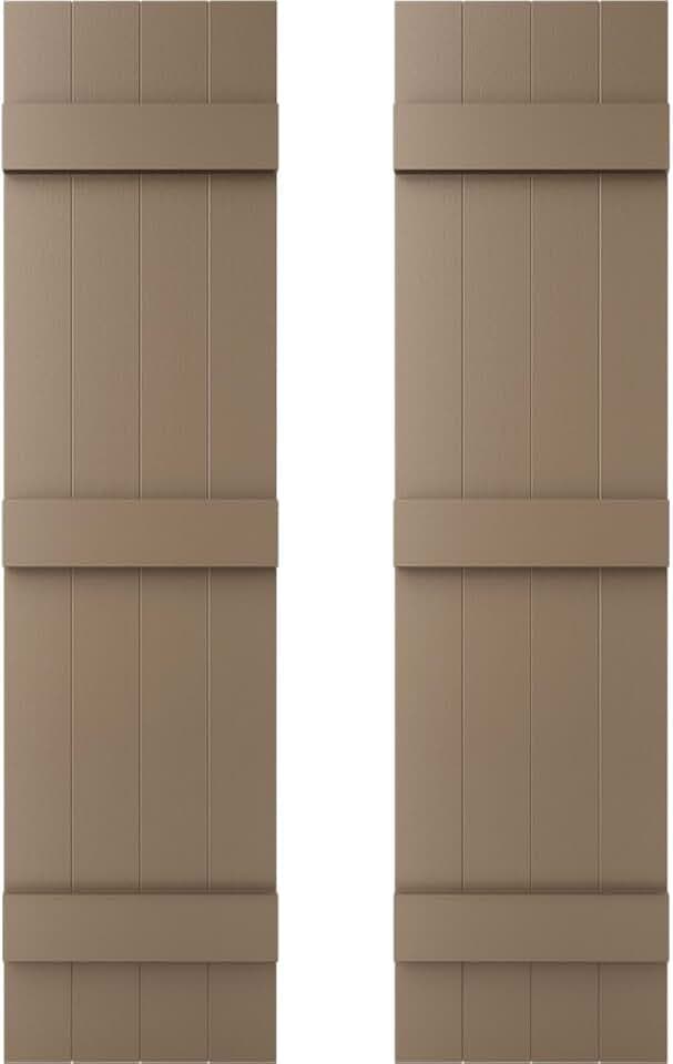 14 in. W x 55 in. H Builders Edge, Standard Four Board Joined (3 Batten), Board-n-Batten Shutters, Includes Matching Installation Spikes (Per Pair), 385 - French Roast
