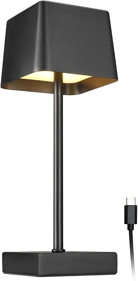 Globe Electric 12" Cordless Portable Outdoor Solar Operated LED Table Lamp, Matte Black, Dimmable, Rechargeable Battery, Charging Cable Included, Weather-Resistant Patio Bar Restaurants
