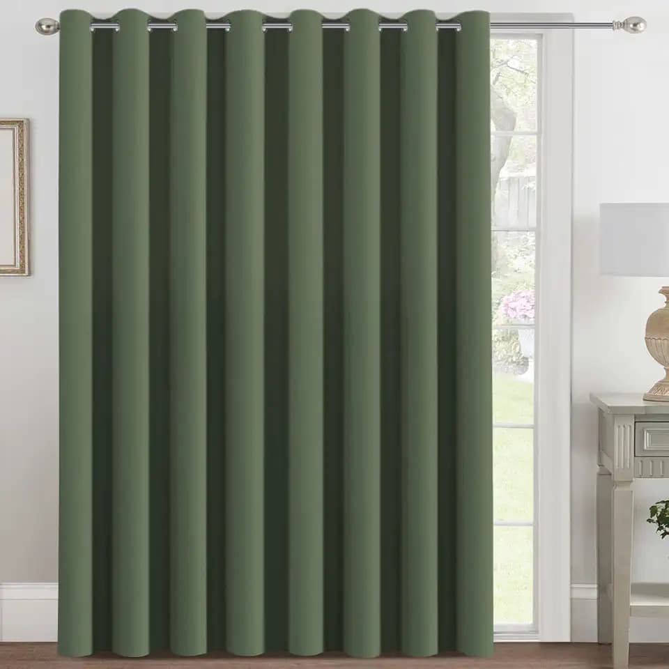 H.VERSAILTEX Blackout Patio Curtains 100 x 96 Inches for Sliding Door Extral Wide Blackout Curtain Panels Thermal Insulated Room Divider - Grommet Top, 8' Tall by 8.5' Wide - Bronze Green