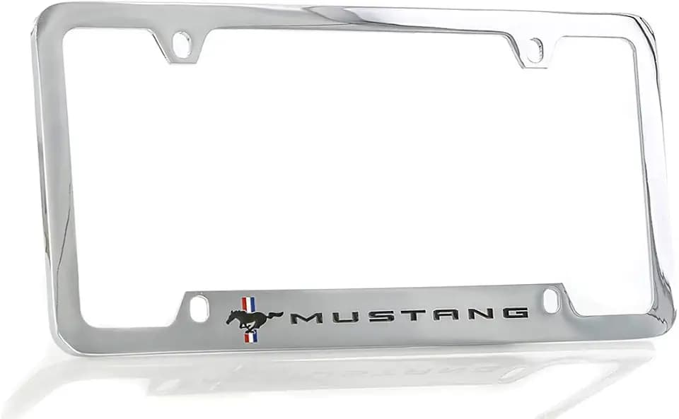 Ford Mustang Pony Chrome Plated Metal Bottom Engraved License Plate Frame Holder