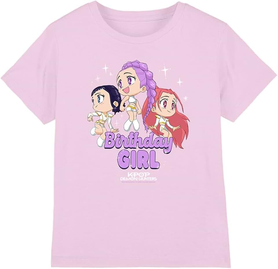 KPop Demon Hunters Unisex Kinder Kpop Demon Hunters Huntrix Birthday Girl Group Kids T Shirt, Pink T-Shirt (1er Pack)