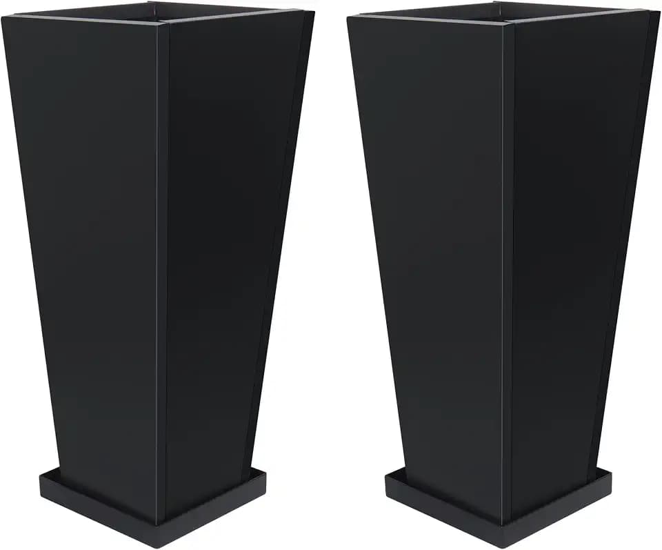 26" Metal Tall Outdoor Planters Set of 2, Durable & Wealtherproof