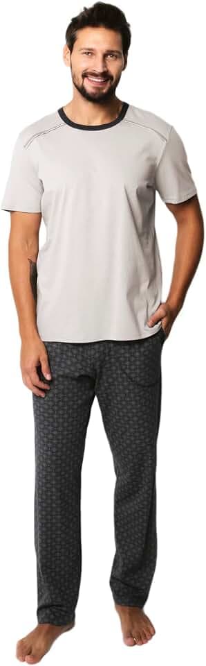 Italian Fashion Schlafanzug Herren Kurz Baumwolle | Pyjama Herren Kurz | Männer Schlafanzug mit Schlaf T-Shirt und Shorty Schlafanzughose | Herrenschlafanzug S-3XL