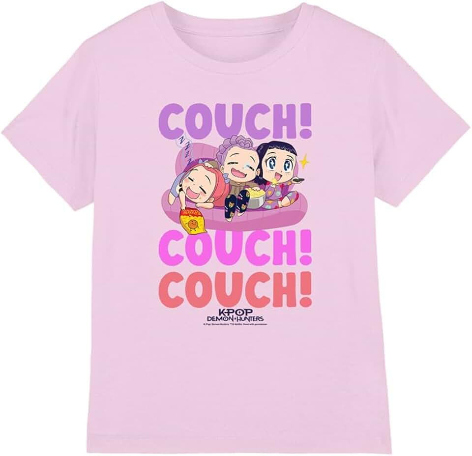 KPop Demon Hunters Unisex Kinder Kpop Demon Hunters Huntrix Couch Couch Couch Kids T Shirt, Pink T-Shirt (1er Pack)