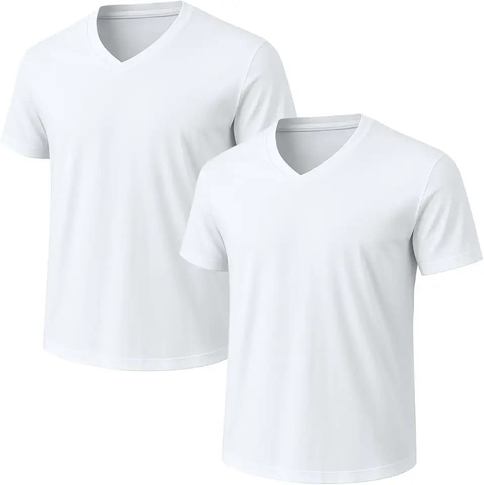 2-Pack Bulk Men’s V-Neck T-Shirts – Soft Pre-Shrunk Premium Cotton, Short Sleeves, Reinforced Collar, Crew Neck, Casual Fit