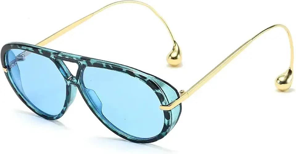 Luxuriöse übergroße Sonnenbrillen für Damen und Herren, beliebte Vintage-Punk-Brille mit Doppelsteg (Leopardenblau)