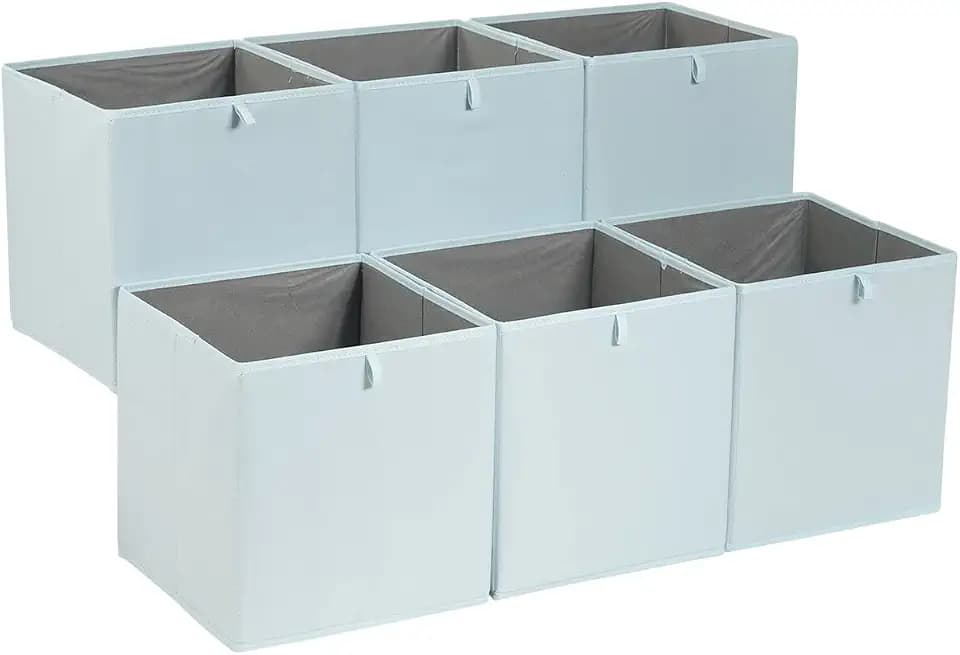 Amazon Basics Collapsible Cube Organizer Bins, Closet Storage Baskets for Shelves with Secure Pull Handle, Foldable Space-Saving, Jade Green, 13x15x13", 6-Pack