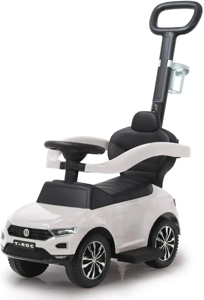 JAMARA 460463 - Rutscher VW T-ROC 3in1 - Kinderfahrzeug, Kippschutz, Kofferraum, Schub-und Haltestange mit Lenkfunktion, Rückenlehne, seitlichen Schutzbügel, ausziehbare Fußauflage, Sound, Hupe