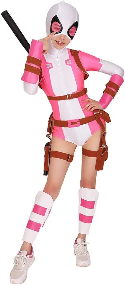 miccostumes Women's Superhero Cosplay Costume Pink White Bodysuit With Belt Set