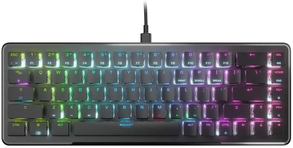 Roccat Vulcan II Mini–65% Optical PC Gaming Keyboard with Customizable RGB Illumination, Detachable Cable, Button Duplicator, On-board profiles, Aluminum Plate, 100 million Keystroke Durability -Black