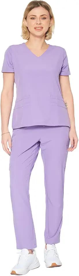 Dagacci Medical Uniform Women's Fitted Y Neck Natural Scrub Set