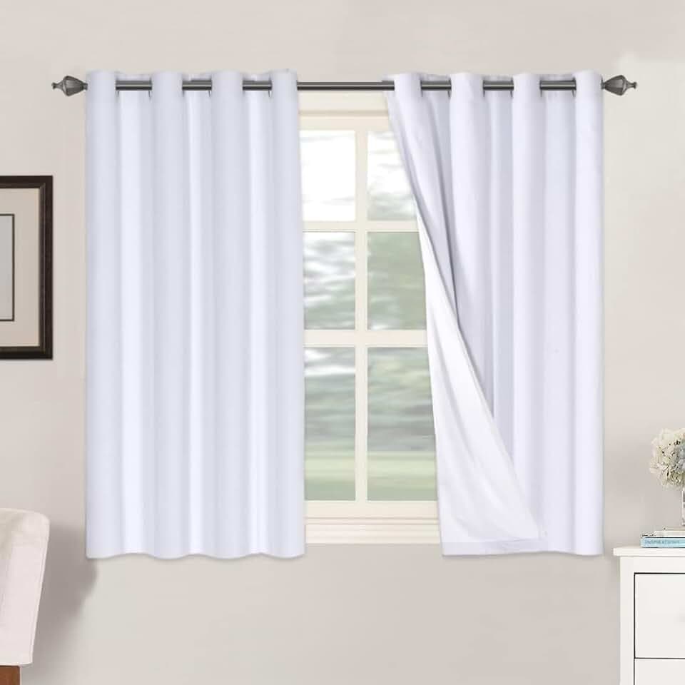 H.VERSAILTEX 100% Blackout Linen Curtains 45" L 2 Panels Bright White