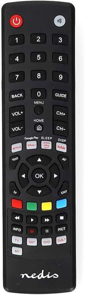 Universal-Fernbedienung - Vorprogrammiert - 4 Geräte Disney + Button/Google Play Button/Netflix Button/YouTube Button - Infrarot - Schwarz