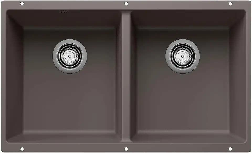 BLANCO 527410 Precis Silgranit 50/50 Double Bowl Undermount Kitchen Sink, 29.75" L X 18.11" W - Volcano Gray