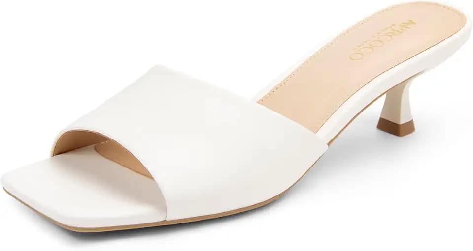 AprCoco Women Kitten Heels Sandals Low Heels Square Open Toe One Band Slip-On Heeled Mules Comfortable Dressy Vacation Sandals