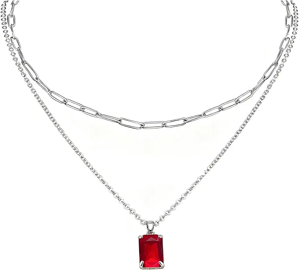 Gold Layered Pendant Necklaces for Women 14k Gold Plated Crystal Choker Necklace Paperclip Rhinestone Necklace Party Prom Jewelry