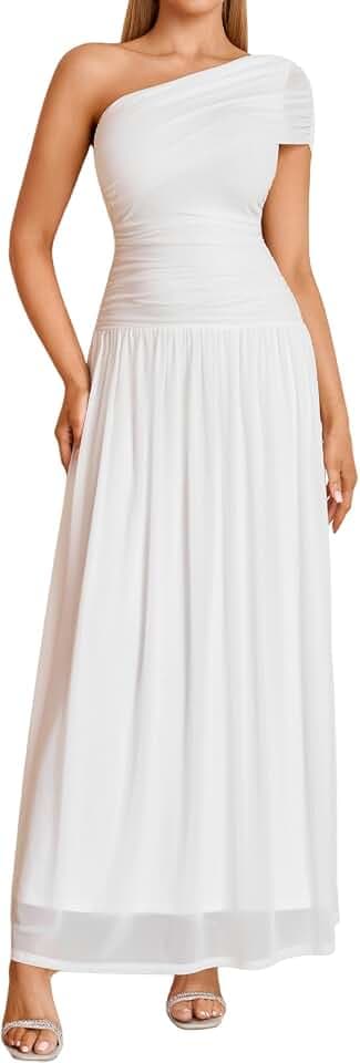 XinFSh Women’s One Shoulder Formal Wedding Guest Maxi Dress