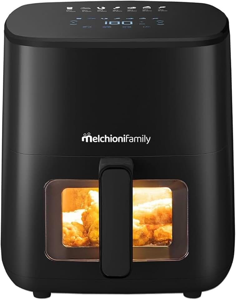 Melchioni Family | Marianna New, Luftfritteuse 5 l, kompakt, Touch-Display, 7 Programme, antihaftbeschichtet, Timer 60 min, Temperatur 80 °-200 °C, Kochsteuerung ohne Öffnen der Tür