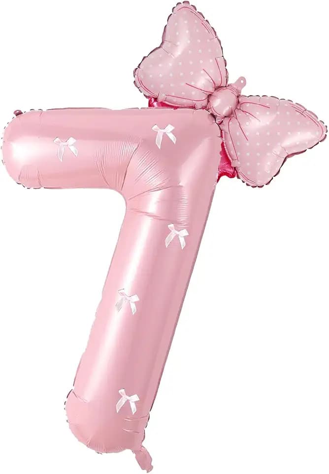 Birthday Number Balloon Bow Happy Birthday Number Balloon Decoration(Pink number 7)