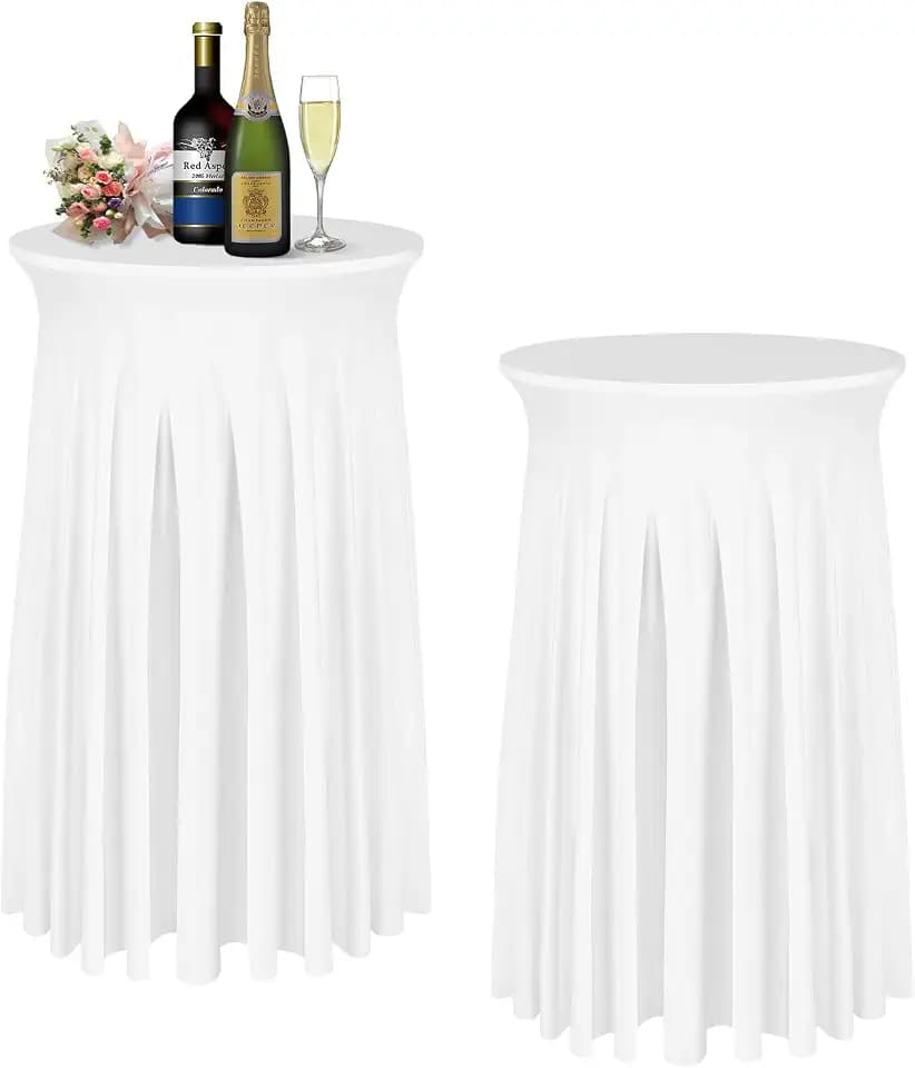 BDDC Cocktail Table Covers - 2 Pack 32"x 43" White Cocktail Table Tablecloth with Natural Wavy Round Skirt for Bar Wedding Party Banquet