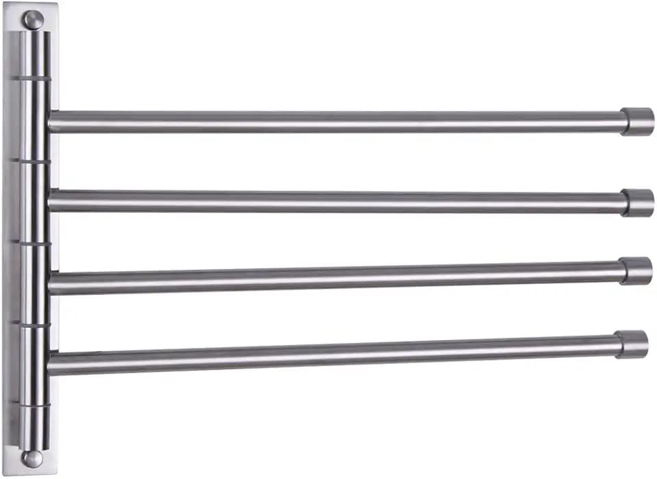 GERZWY Schwenkbarer Handtuchhalter aus SUS 304 Edelstahl, 4-armig, Badezimmerschaukel, Handtuchhalter, Aufbewahrung, Organizer, platzsparende Wandhalterung, gebürstete Oberfläche