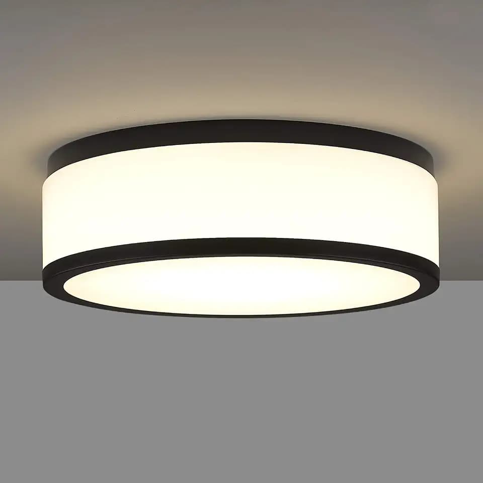 LED Flush Mount Ceiling Light, 15 inch, 24W Dimmable 3000K 4000K 5000K Matte Black Modern Round Ceiling Light Fixture for Kitchen, Hallway, Bathroom, Stairwell, LMS-054