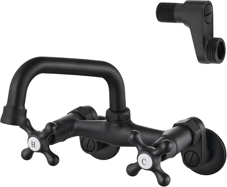 Airuida Matte Black Wall Mount Kitchen Faucet,6 Inch(15cm) Spout