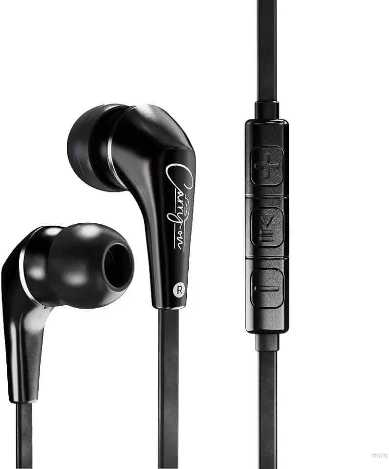 Carry-on Tragbare kabelgebundene Kopfhörer EB50, In-Ear-Kopfhörer, Keine Kabelsalat, Mikrofon, Tragetasche und Ohrstöpsel, für Laptop, Tablet, iPad, Telefone, Gaming – schwarz