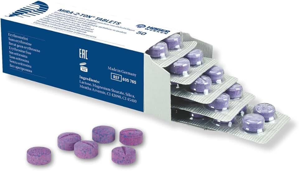 miradent Mira-2-Ton® Tabletten 50 Stück | Kautabletten zum Einfärben als Plaquetest vor dem Zähneputzen | bewährt | zuverlässig | motivierend | Einfache Anwendung | Erythrosin- und glutenfrei
