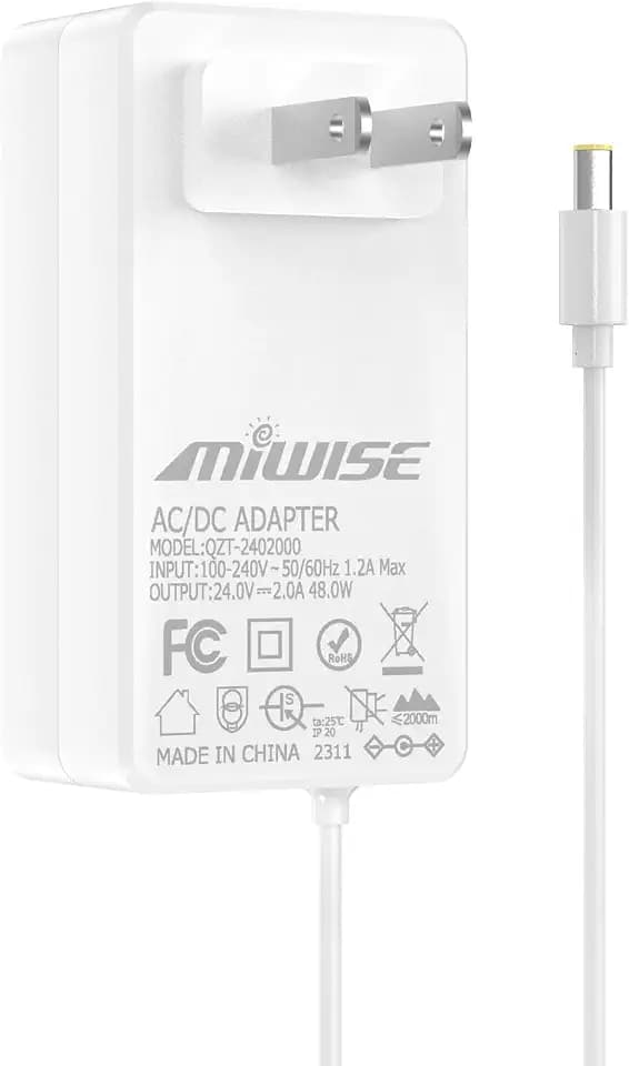 MIWISE Power Supply Adapter DC24 2A 48W AC to DC Converter Transformer 100-240V AC Input,for COB LED Strip, CCTV Camera,White,2.1mm X 5.5mm US Plug