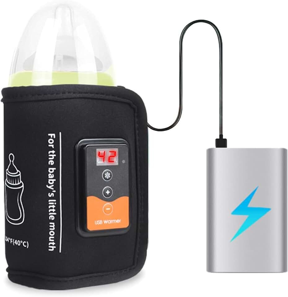 Goshyda Milchflaschenwärmer, USB-betriebener Auto-Babyflaschen-Heizbeutel Reise-Muttermilchwärmer mit Temperaturregelung und LCD-Display, Gleichmäßige Erwärmung für Drinnen, Draußen, Reisen, Fahren